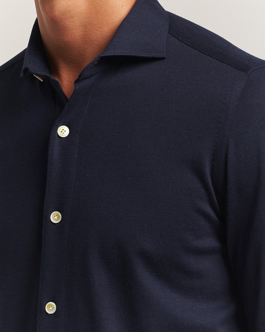 Men | Shirts | Finamore Napoli | Cotton/Cashmere Jersey Polo Navy