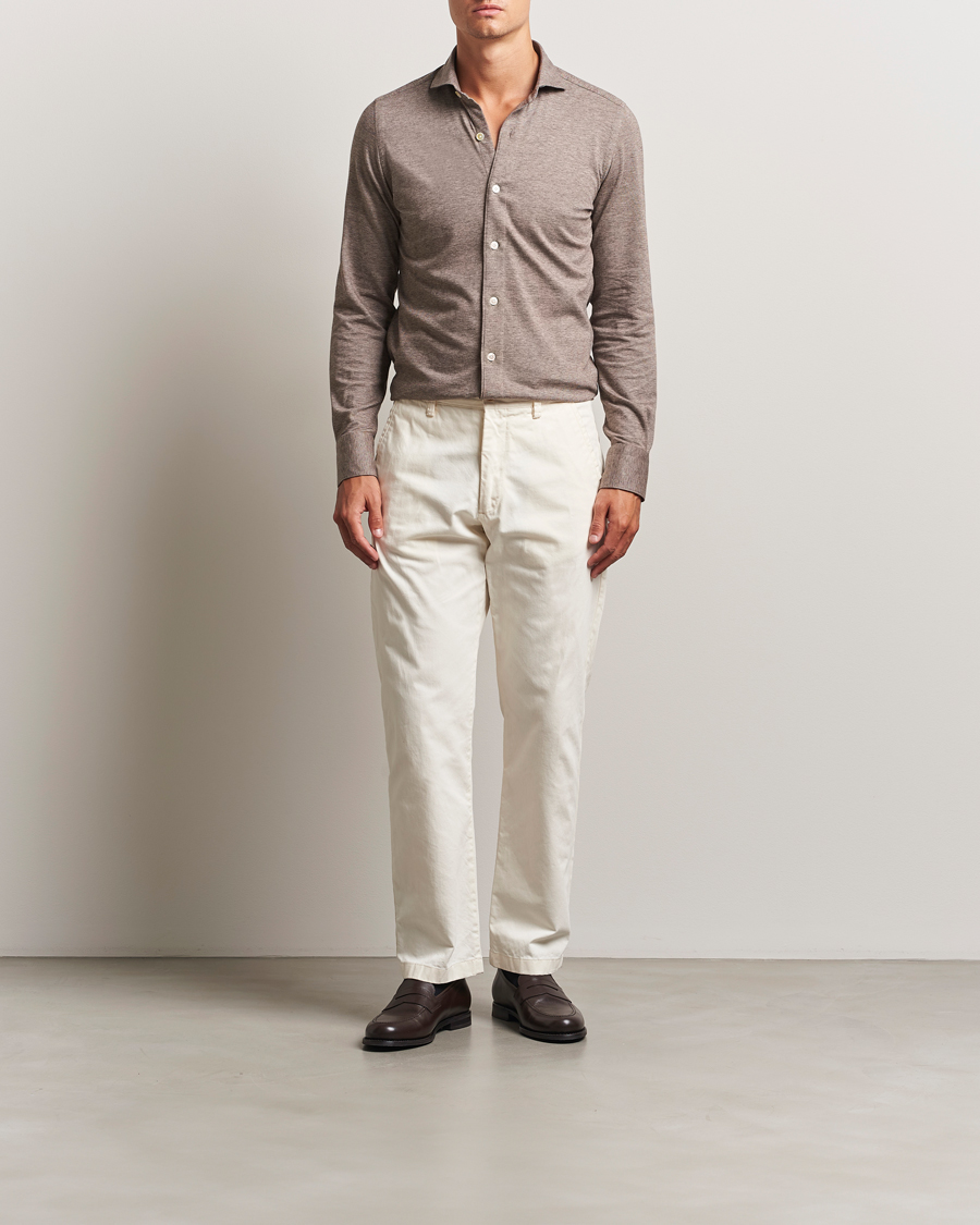 Men | Shirts | Finamore Napoli | Cotton/Cashmere Jersey Polo Beige