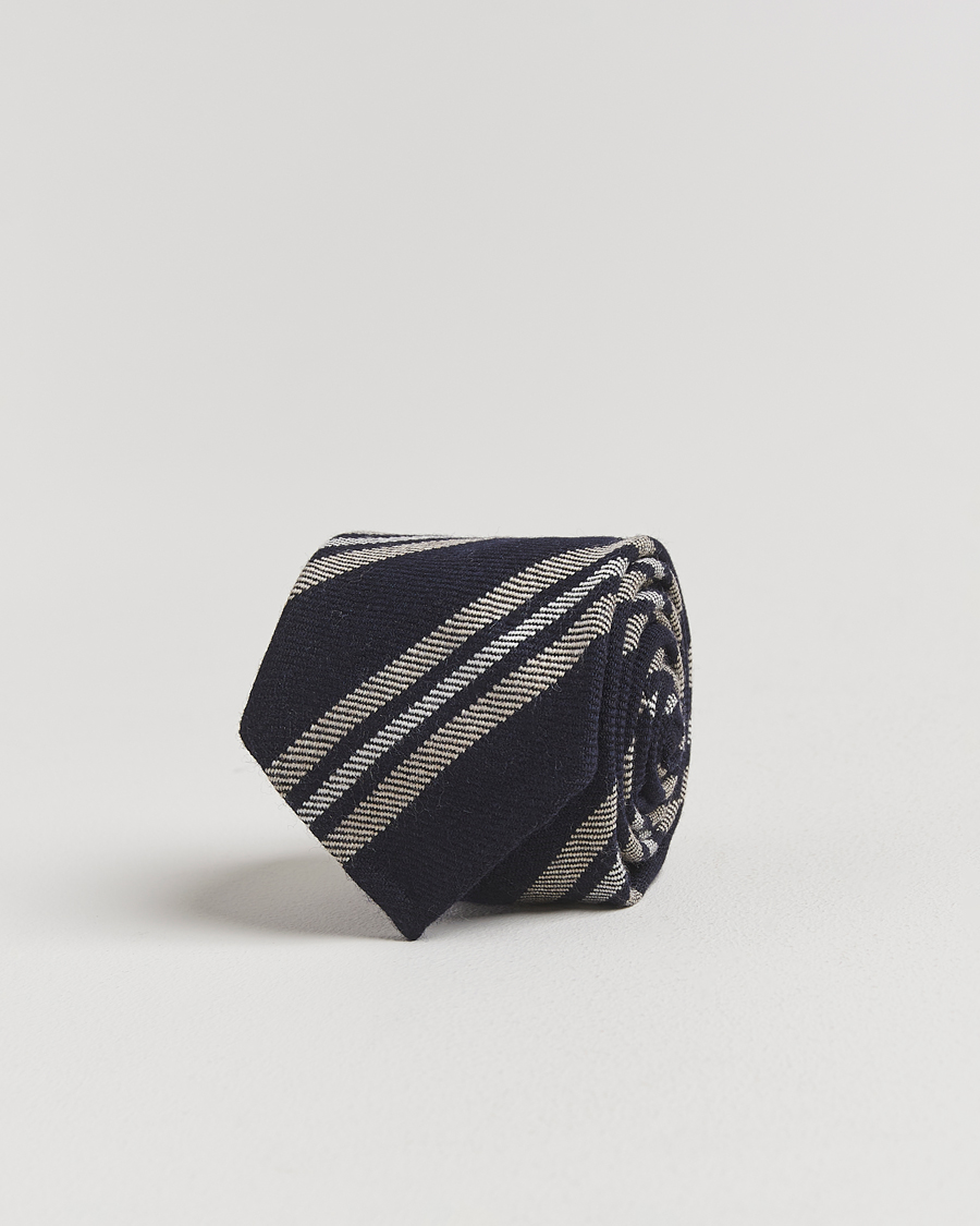 Men | Ties | Finamore Napoli | Wool Regimental Stripe Tie Navy/Beige
