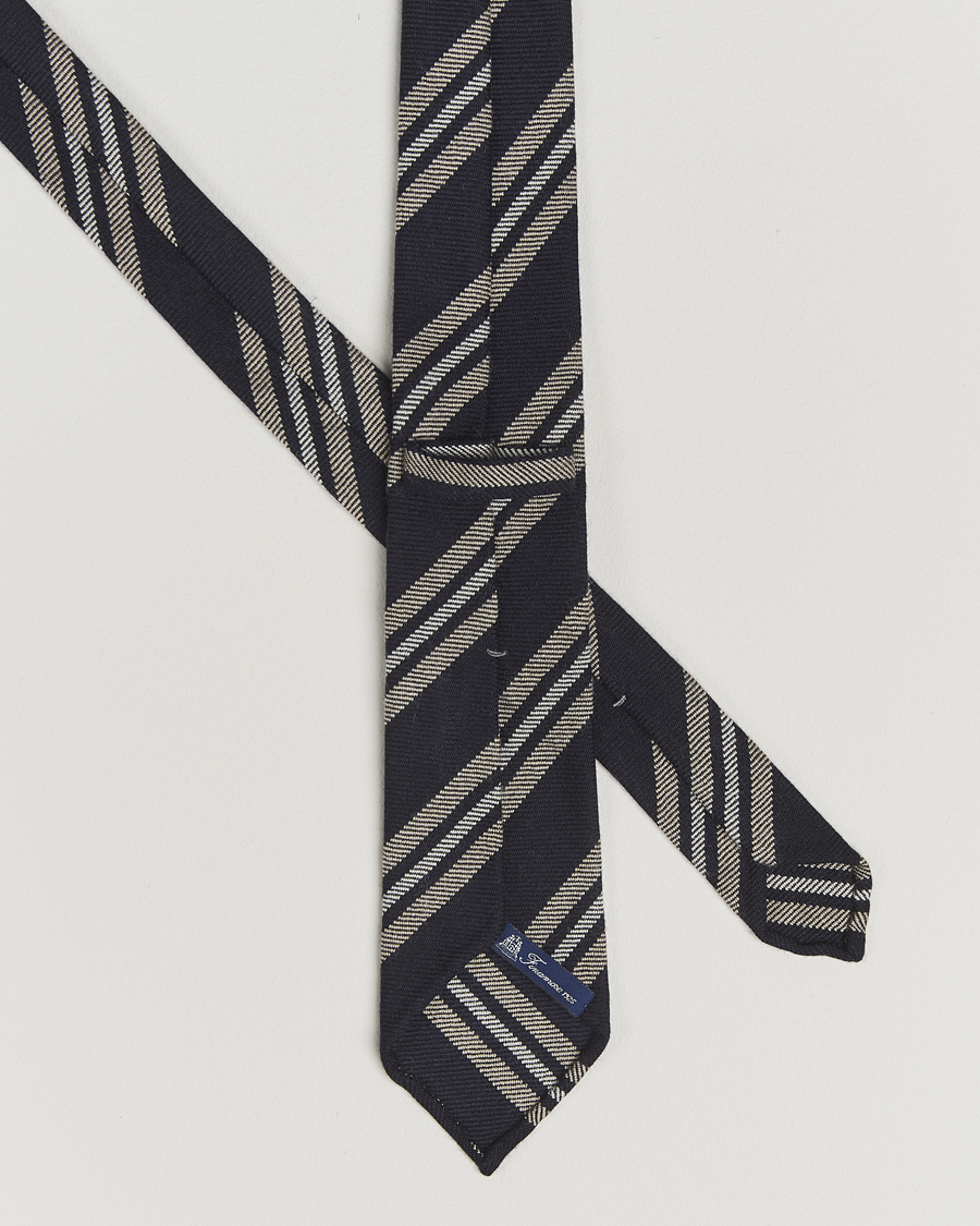 Men | Ties | Finamore Napoli | Wool Regimental Stripe Tie Navy/Beige
