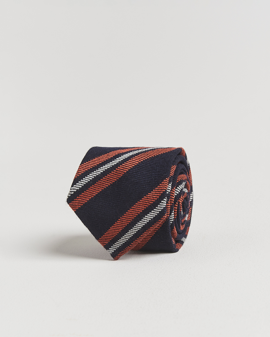 Men | Ties | Finamore Napoli | Wool Regimental Stripe Tie Navy/Orange