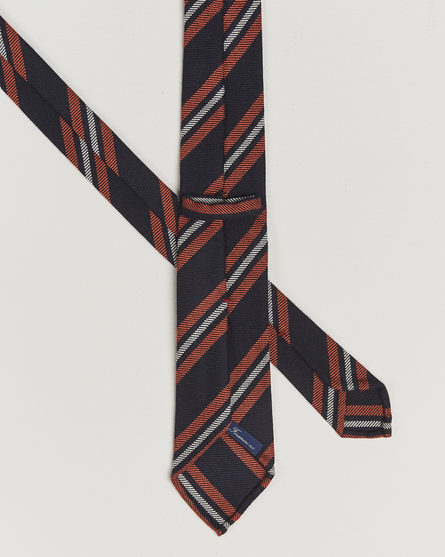 Men | Ties | Finamore Napoli | Wool Regimental Stripe Tie Navy/Orange