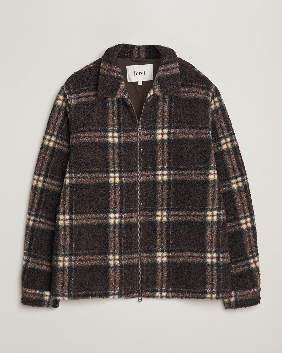 Men | Sweaters & Knitwear | Forét | Cabin Check Zip Fleece Brown