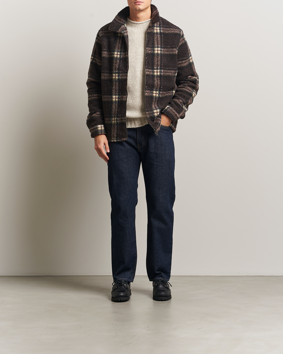 Men | Sweaters & Knitwear | Forét | Cabin Check Zip Fleece Brown