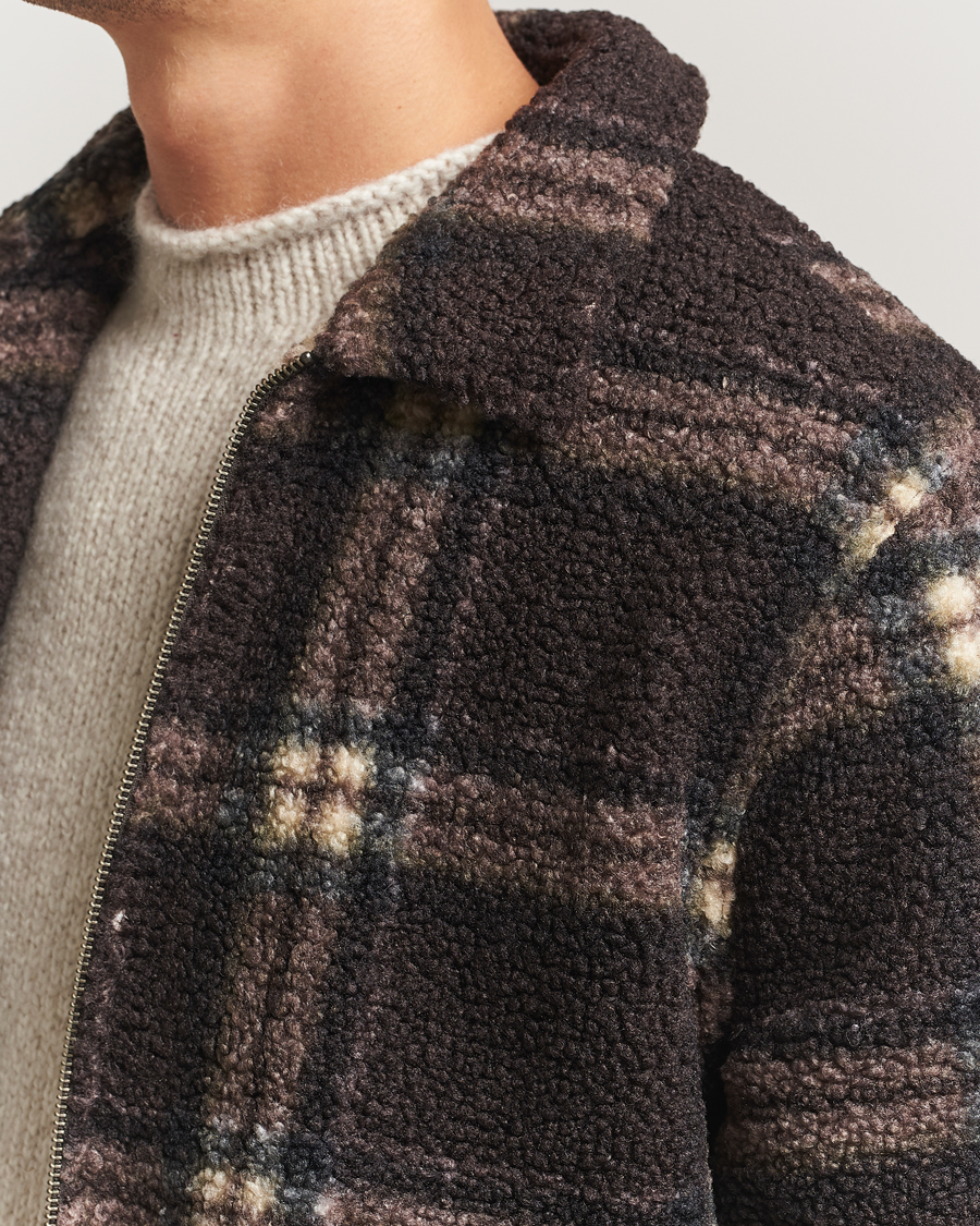 Men | Sweaters & Knitwear | Forét | Cabin Check Zip Fleece Brown