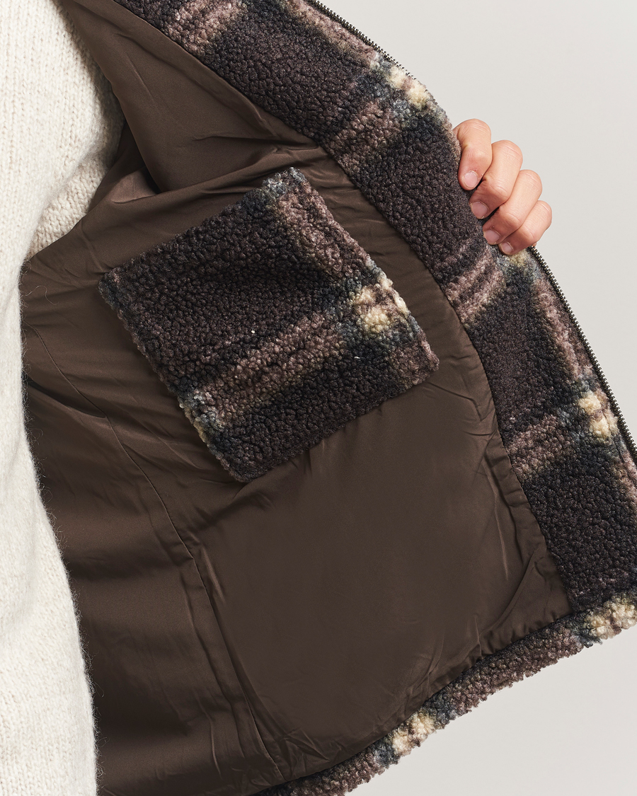 Men | Sweaters & Knitwear | Forét | Cabin Check Zip Fleece Brown