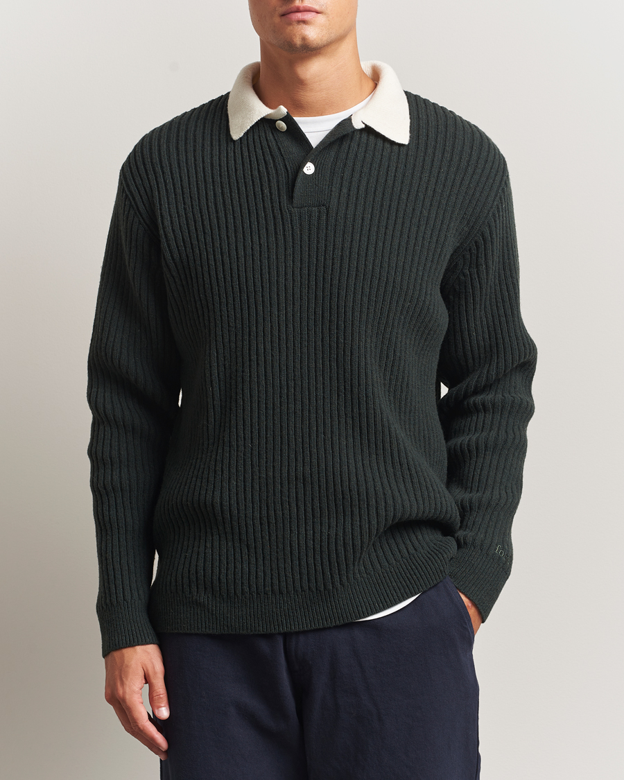 Men | Sweaters & Knitwear | Forét | Sow Rib Polo Knit Dark Green