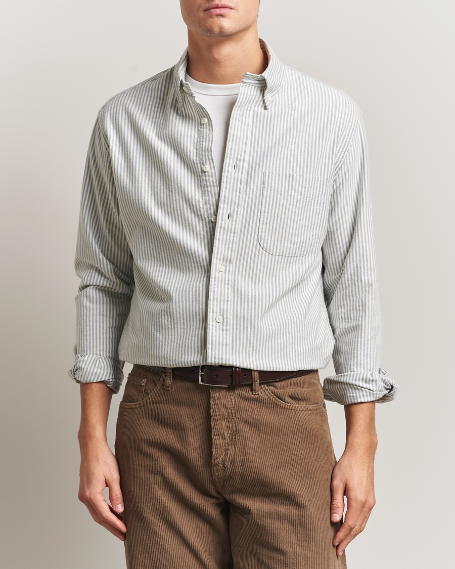 Men | Shirts | Gitman Vintage | Brushed Oxford Button Down Shirt Blue Stripe