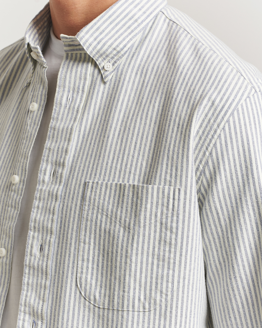 Men | Shirts | Gitman Vintage | Brushed Oxford Button Down Shirt Blue Stripe
