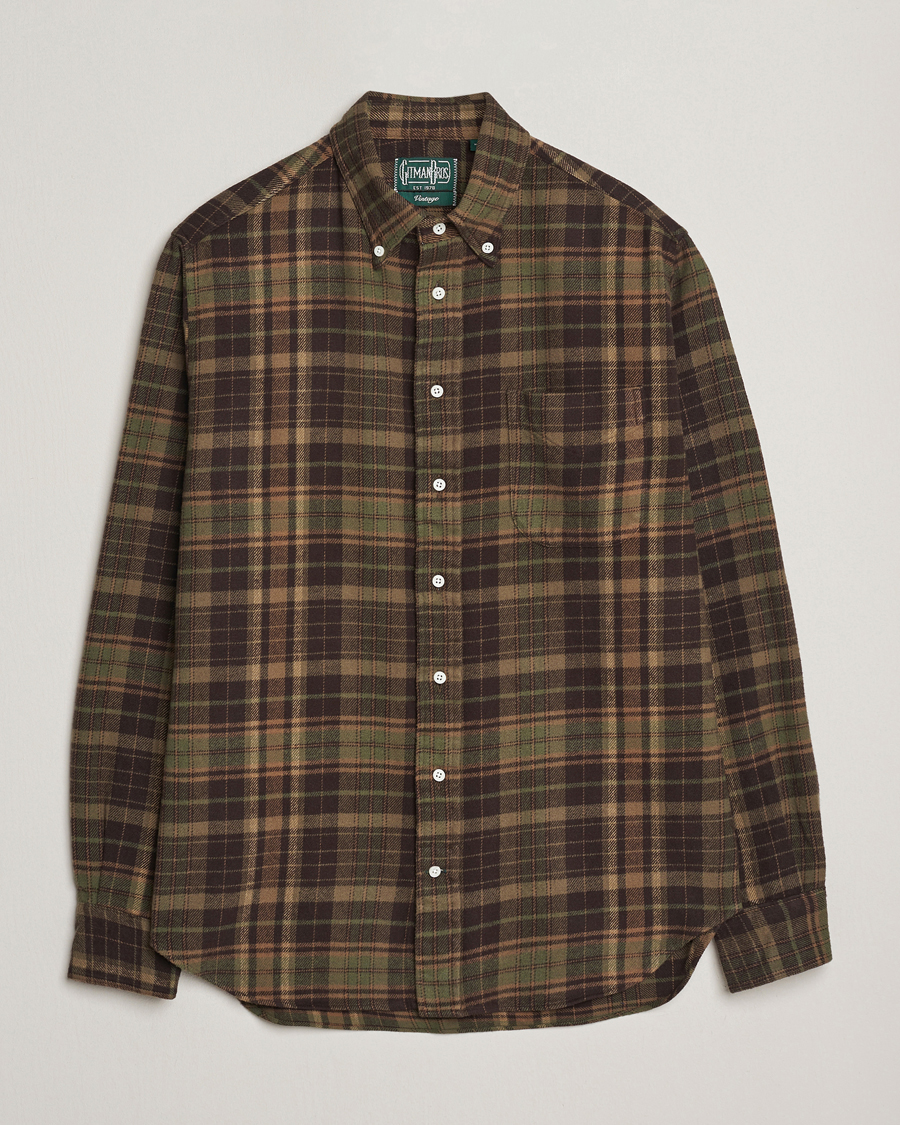 Men | Shirts | Gitman Vintage | Brushed Winter Madras Button Down Shirt Brown/Olive