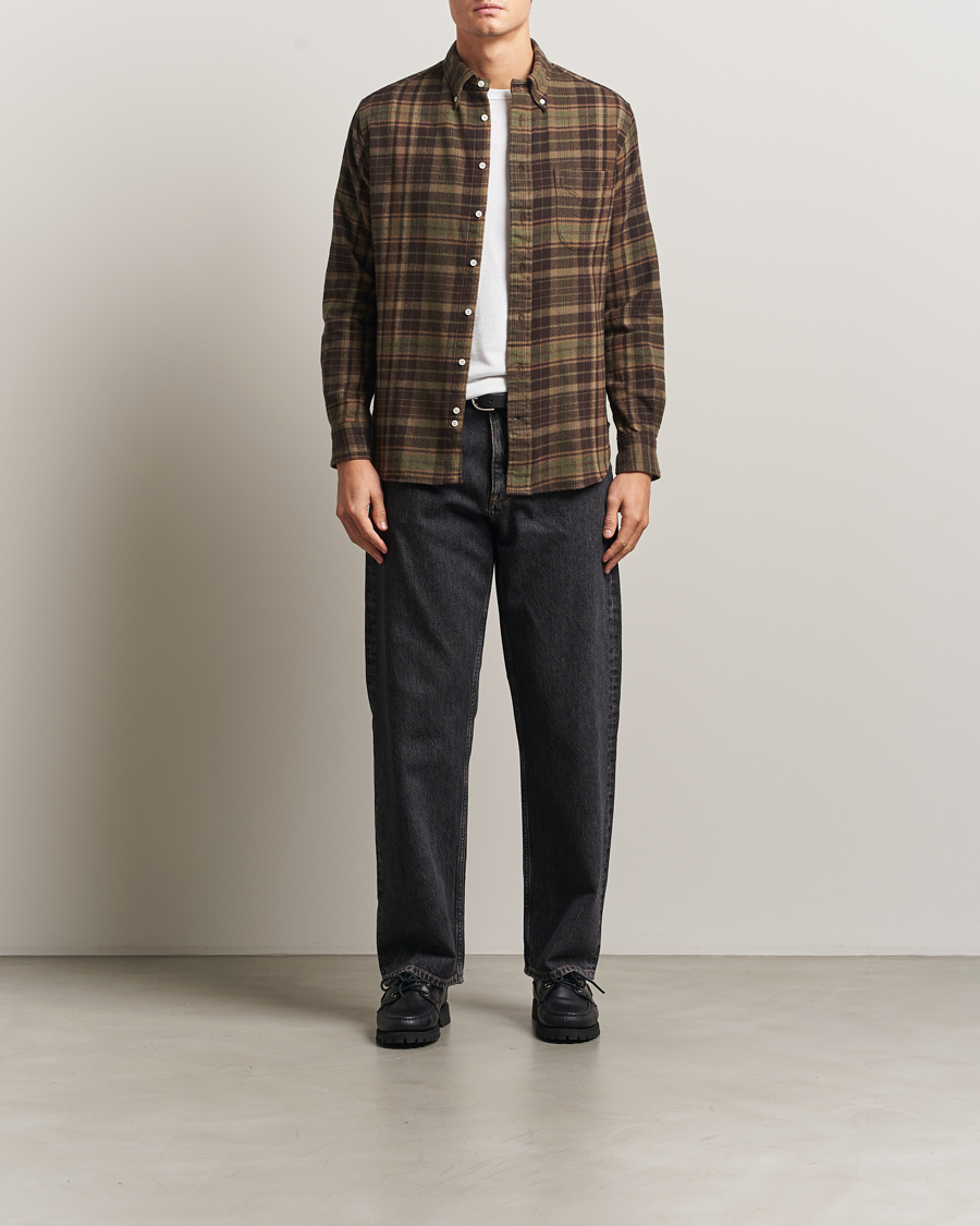 Men | Shirts | Gitman Vintage | Brushed Winter Madras Button Down Shirt Brown/Olive