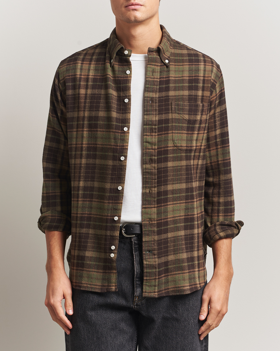 Men | Shirts | Gitman Vintage | Brushed Winter Madras Button Down Shirt Brown/Olive