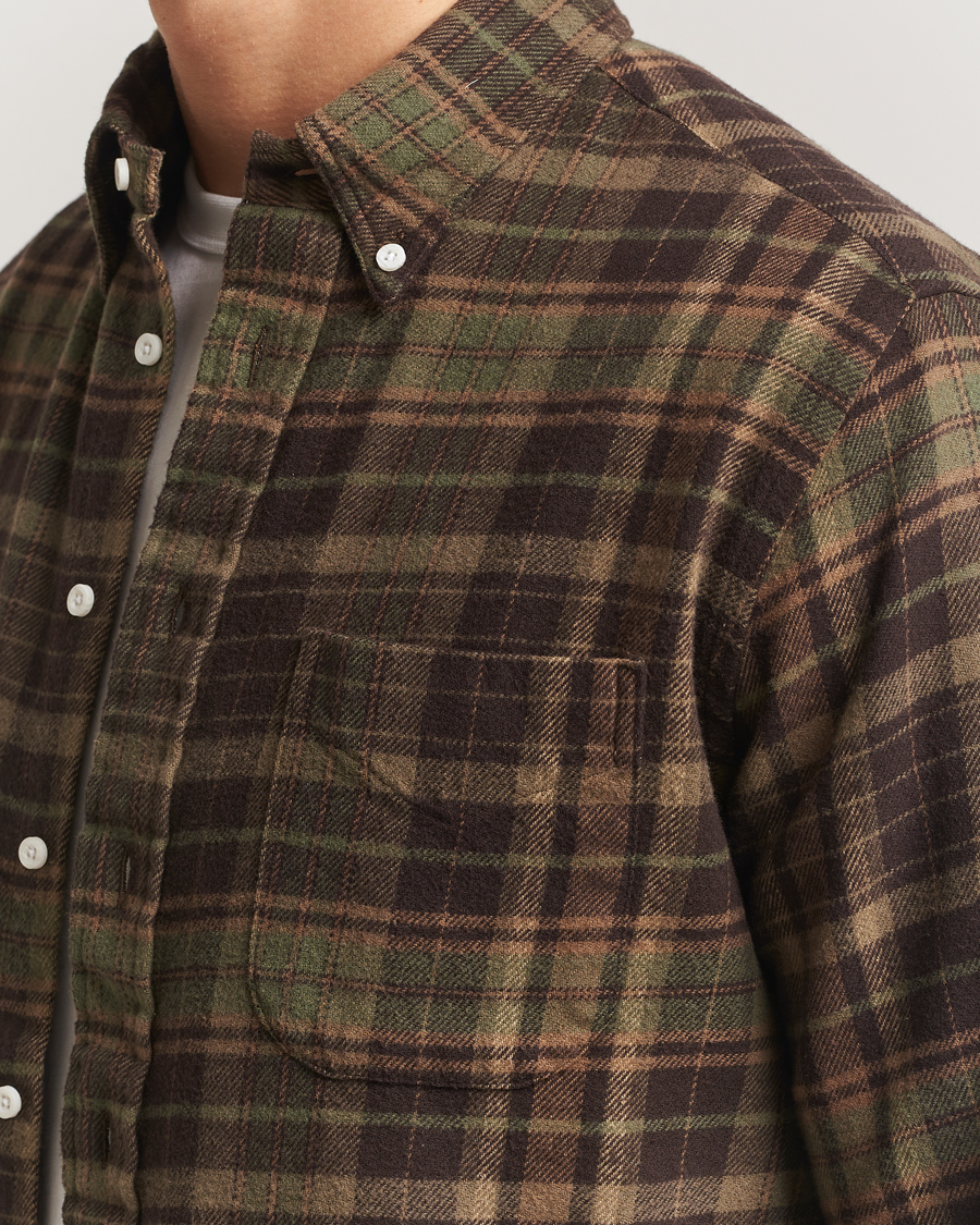 Men | Shirts | Gitman Vintage | Brushed Winter Madras Button Down Shirt Brown/Olive