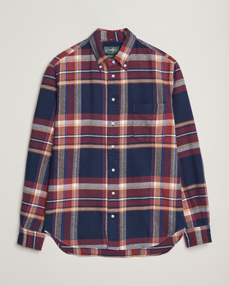 Men | Shirts | Gitman Vintage | Brushed Winter Madras Button Down Shirt Rose/Navy
