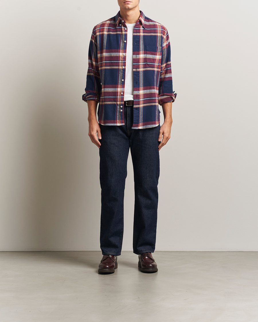 Men | Shirts | Gitman Vintage | Brushed Winter Madras Button Down Shirt Rose/Navy