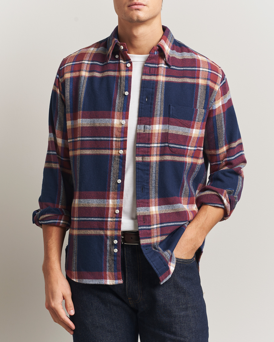 Men | Shirts | Gitman Vintage | Brushed Winter Madras Button Down Shirt Rose/Navy