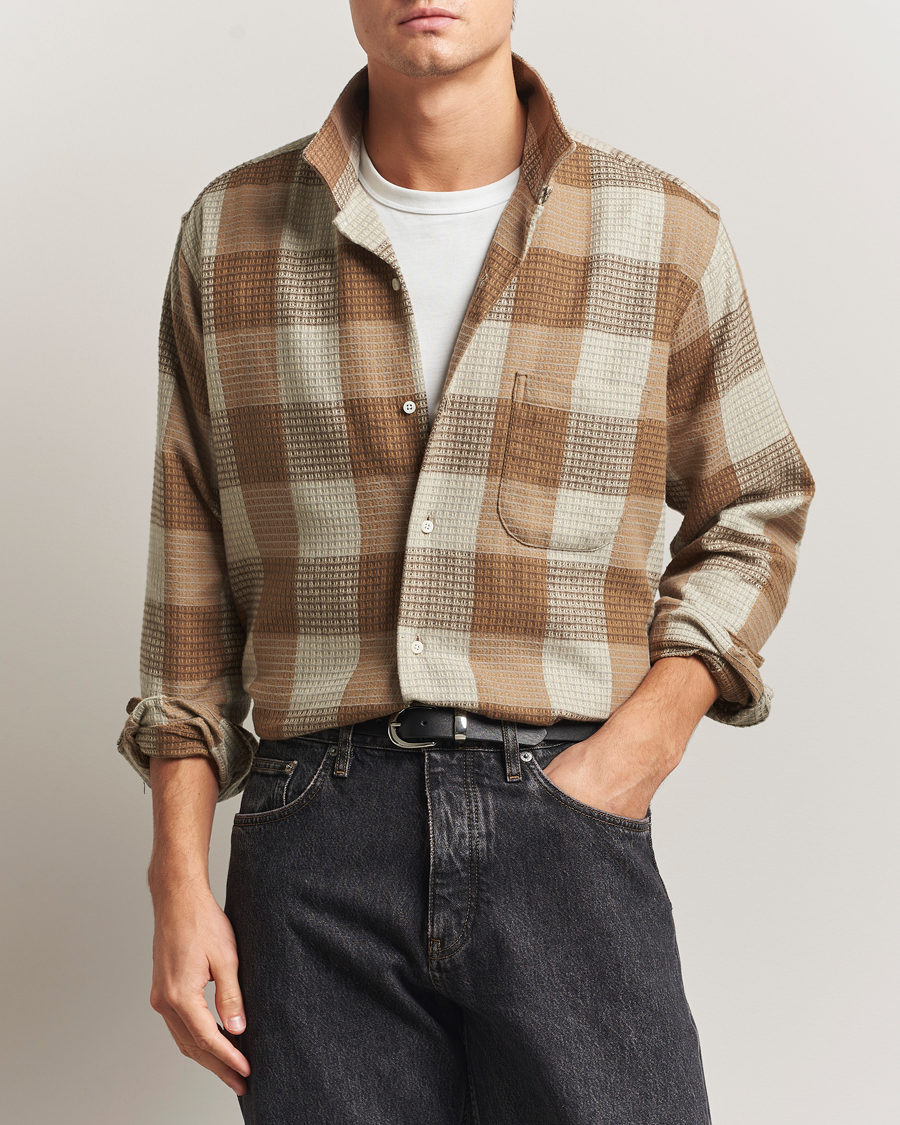 Men | Shirts | Gitman Vintage | Brushed Waffle Camp Shirt Brown Check