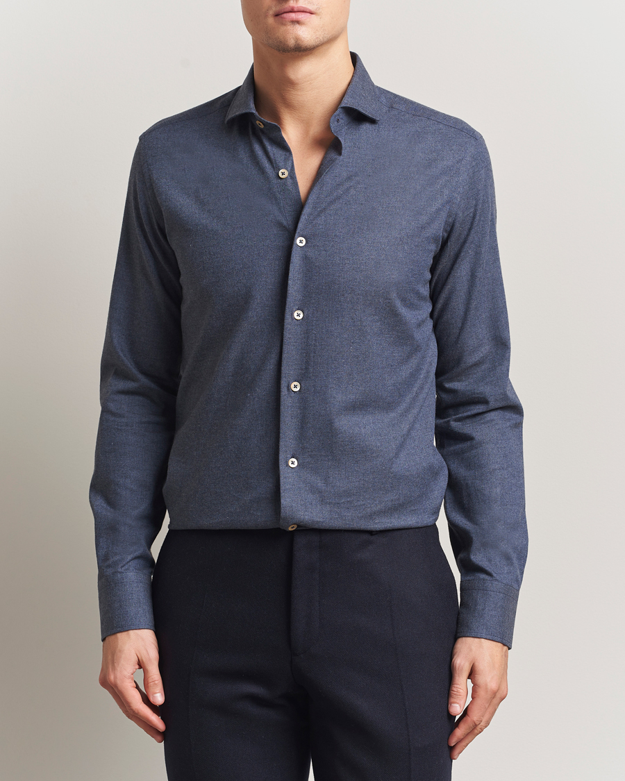 Men | Shirts | Grigio | Washed Flannel Shirt Dark Blue