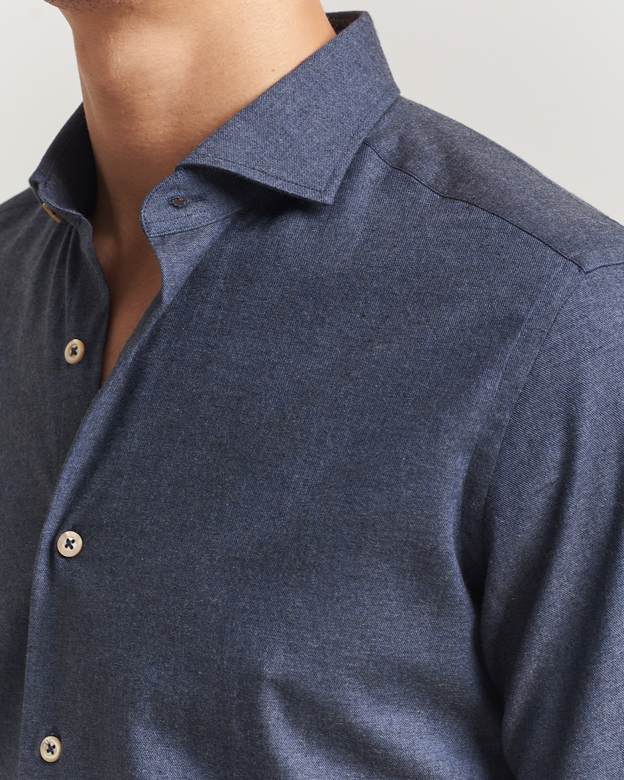 Men | Shirts | Grigio | Washed Flannel Shirt Dark Blue