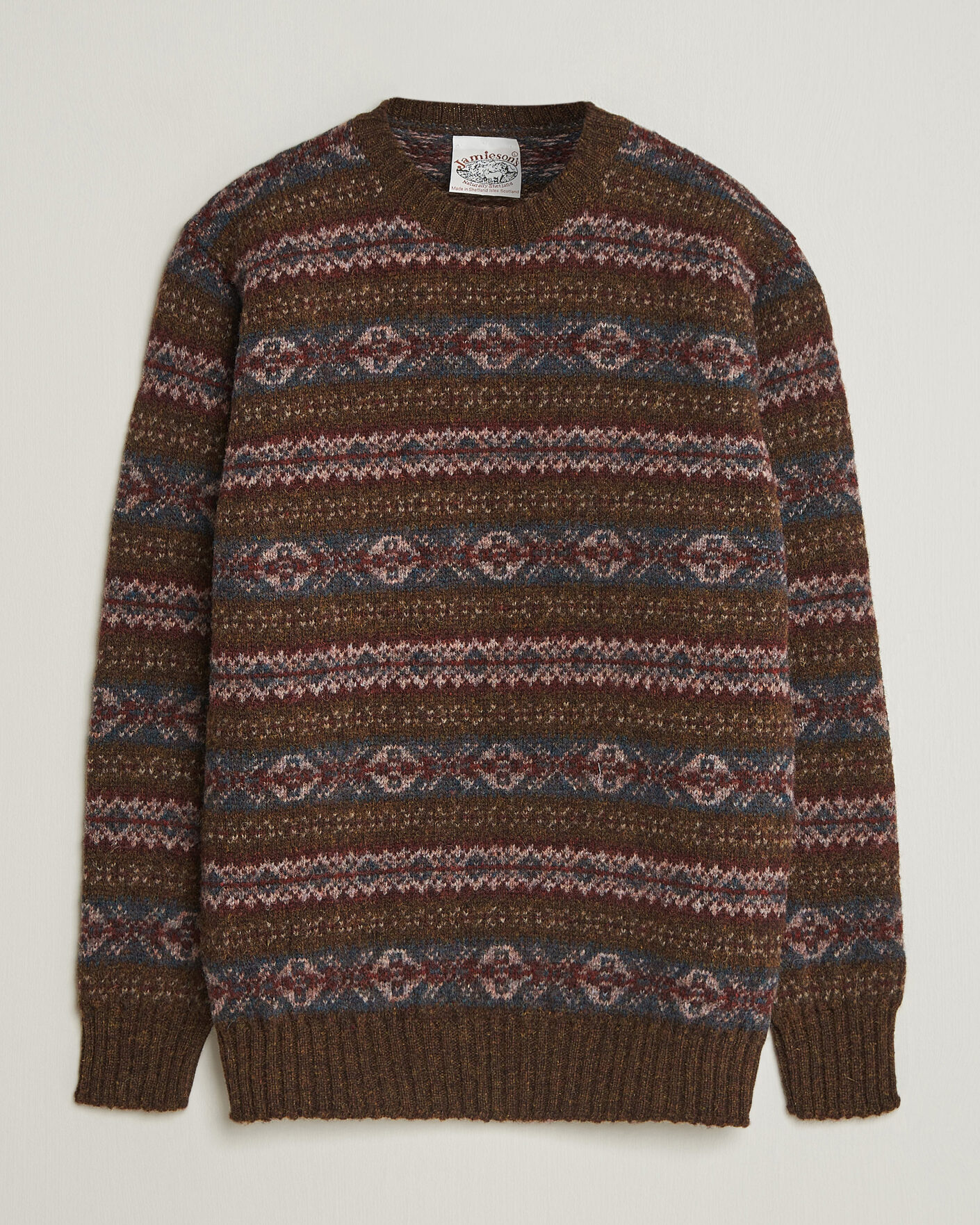 Men | Sweaters & Knitwear | Jamieson's of Shetland | Jamiesons Of Shetland All Over Fair Isle Pullover Crew Neck Moss Green