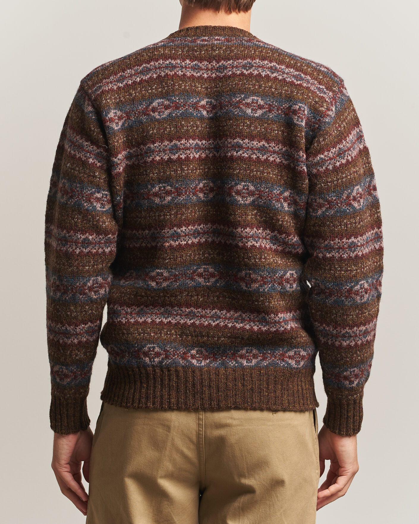 Men | Sweaters & Knitwear | Jamieson's of Shetland | Jamiesons Of Shetland All Over Fair Isle Pullover Crew Neck Moss Green