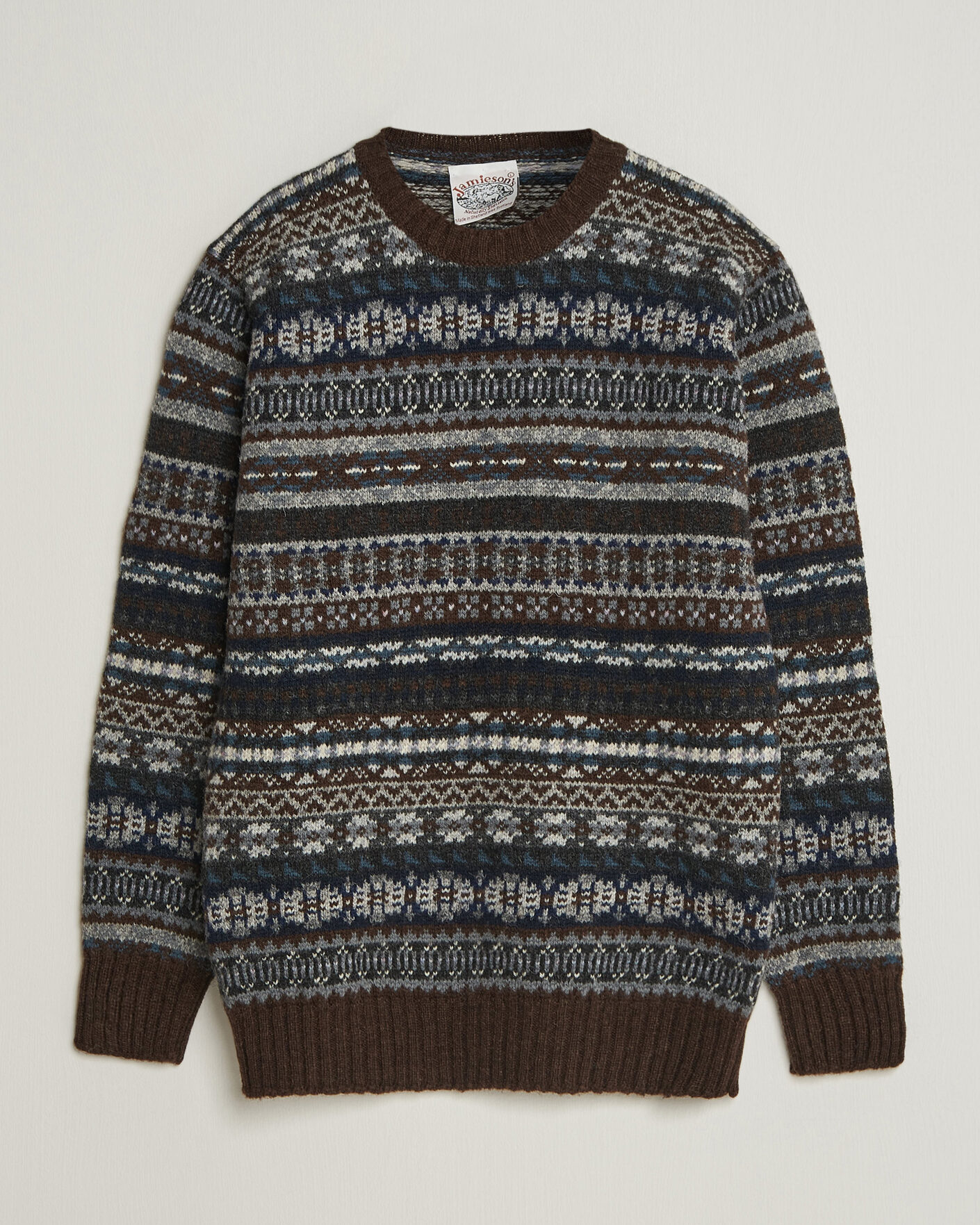 Men | Sweaters & Knitwear | Jamieson's of Shetland | Jamiesons Of Shetland All Over Fair Isle Pullover Crew Neck Brown