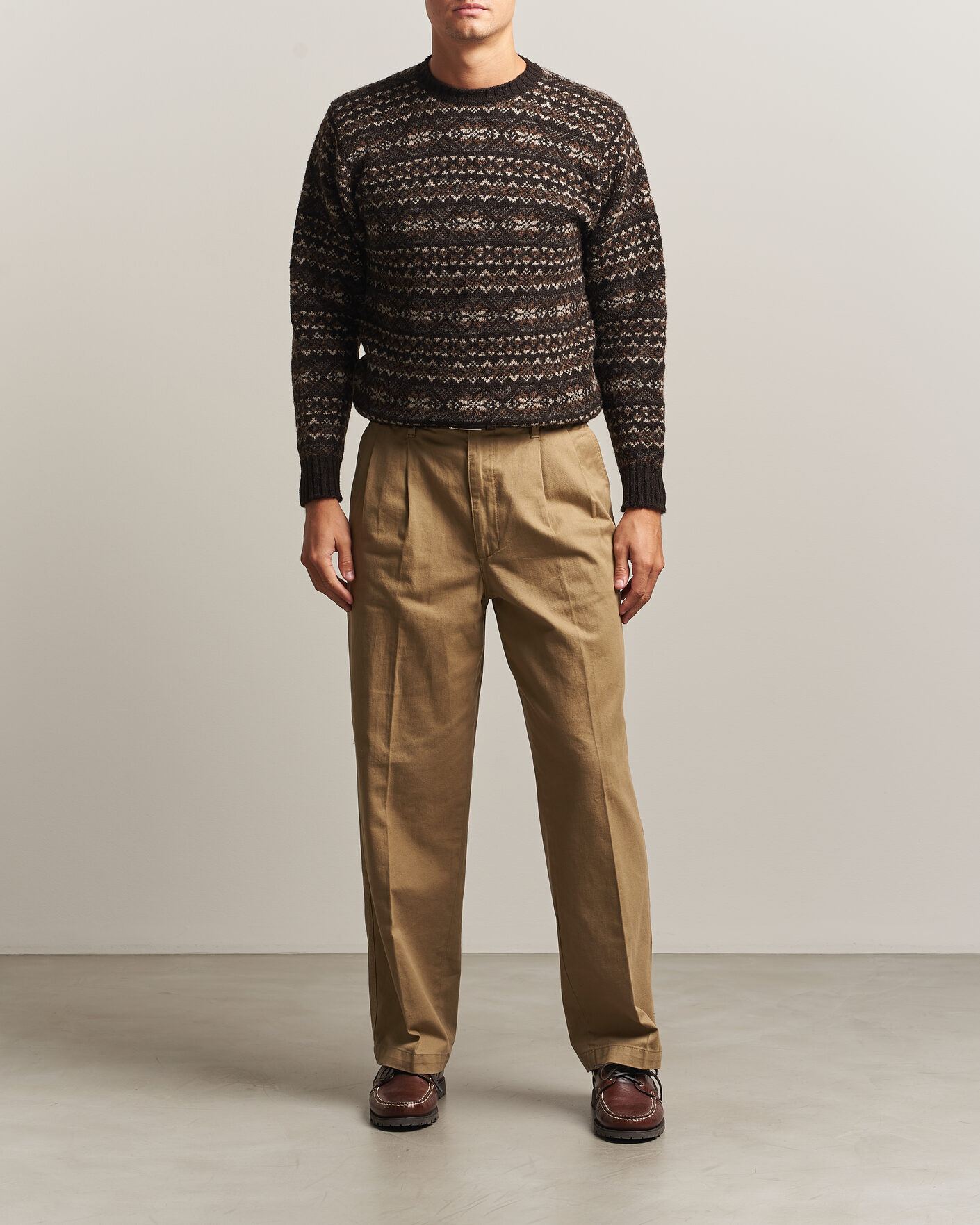 Men | Sweaters & Knitwear | Jamieson's of Shetland | Jamiesons Of Shetland All Over Fair Isle Pullover Crew Neck Dark Brown