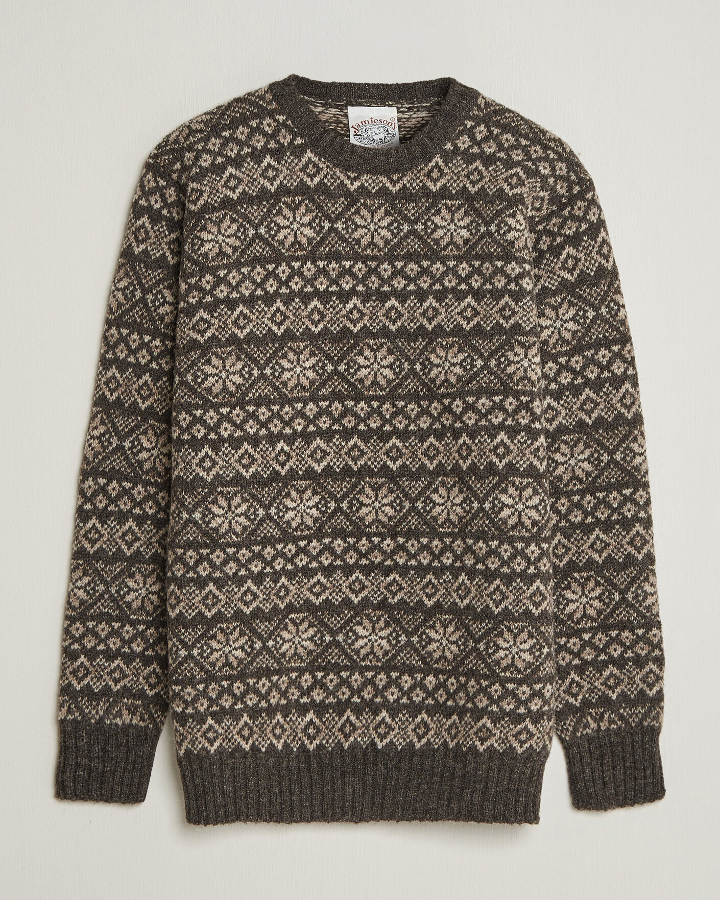 Men | Sweaters & Knitwear | Jamieson's of Shetland | Jamiesons Of Shetland All Over Fair Isle Pullover Crew Neck Grey