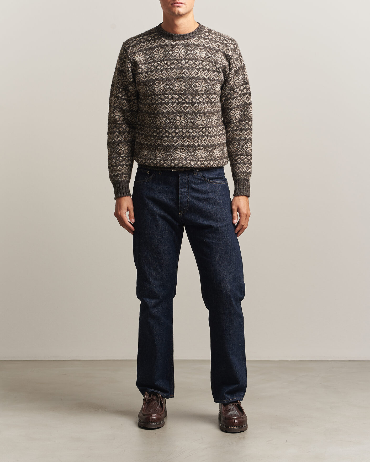 Men | Sweaters & Knitwear | Jamieson's of Shetland | Jamiesons Of Shetland All Over Fair Isle Pullover Crew Neck Grey