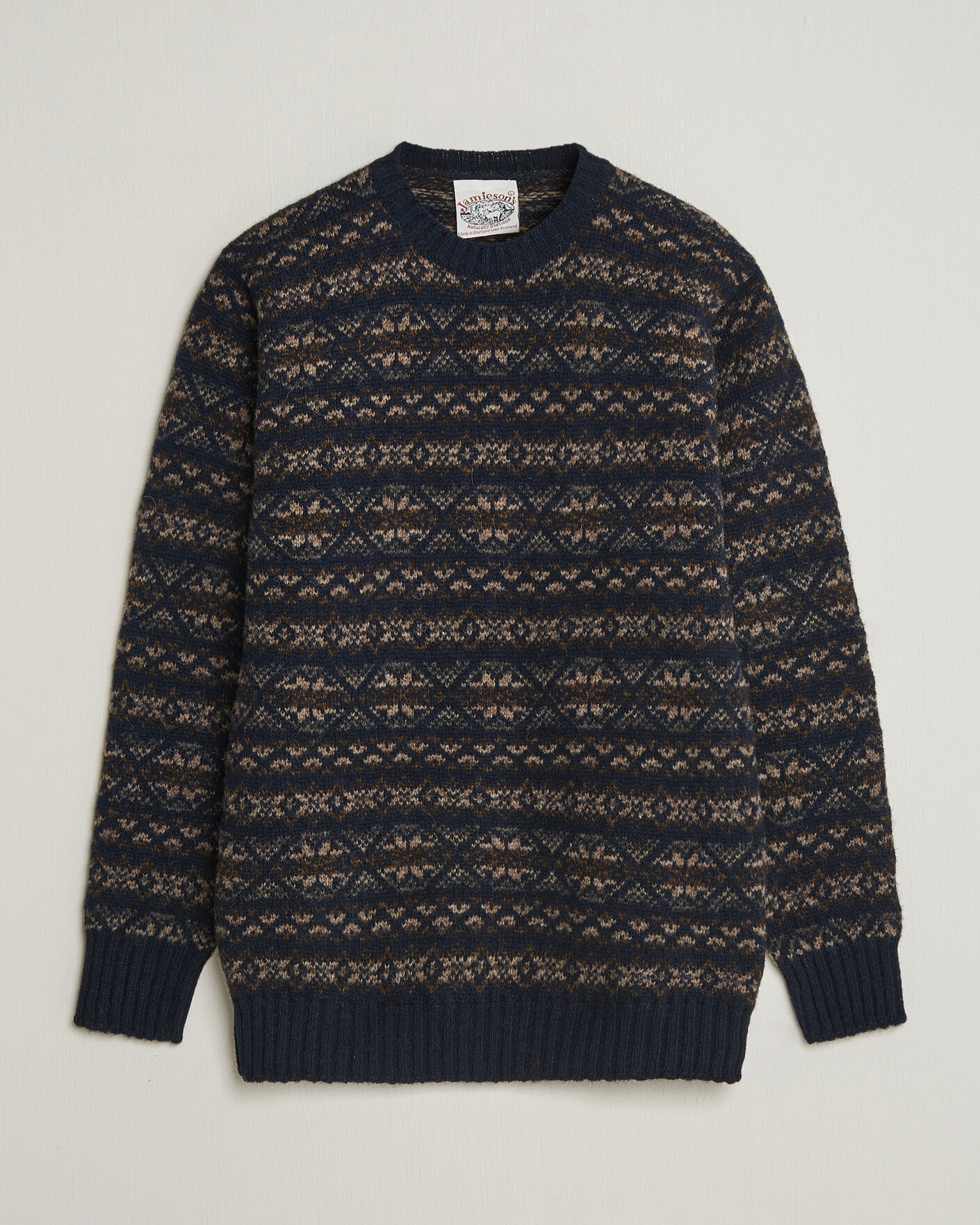 Men | Sweaters & Knitwear | Jamieson's of Shetland | Jamiesons Of Shetland All Over Fair Isle Pullover Crew Neck Navy