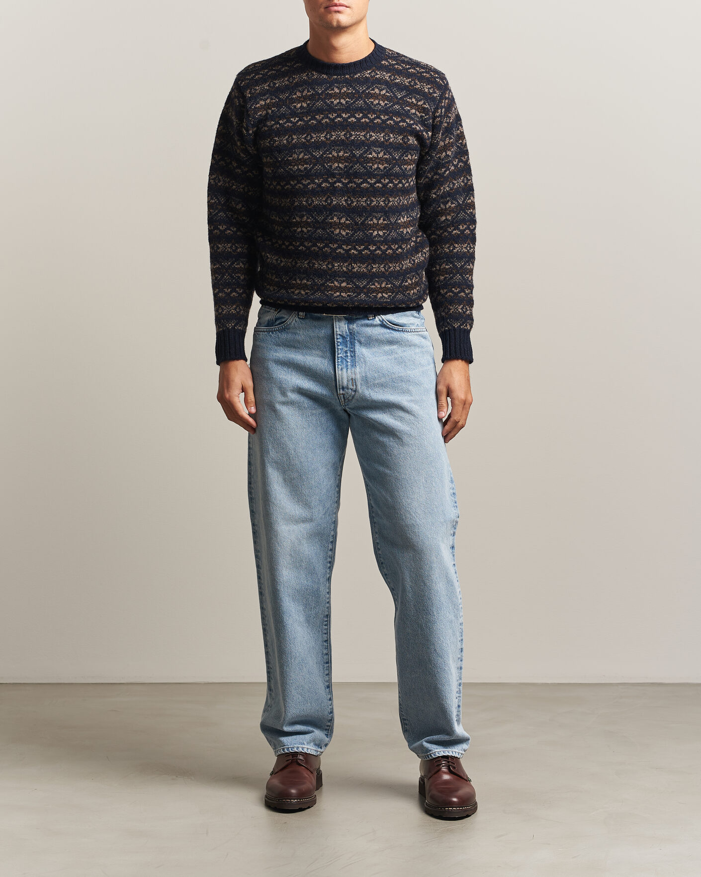 Men | Sweaters & Knitwear | Jamieson's of Shetland | Jamiesons Of Shetland All Over Fair Isle Pullover Crew Neck Navy