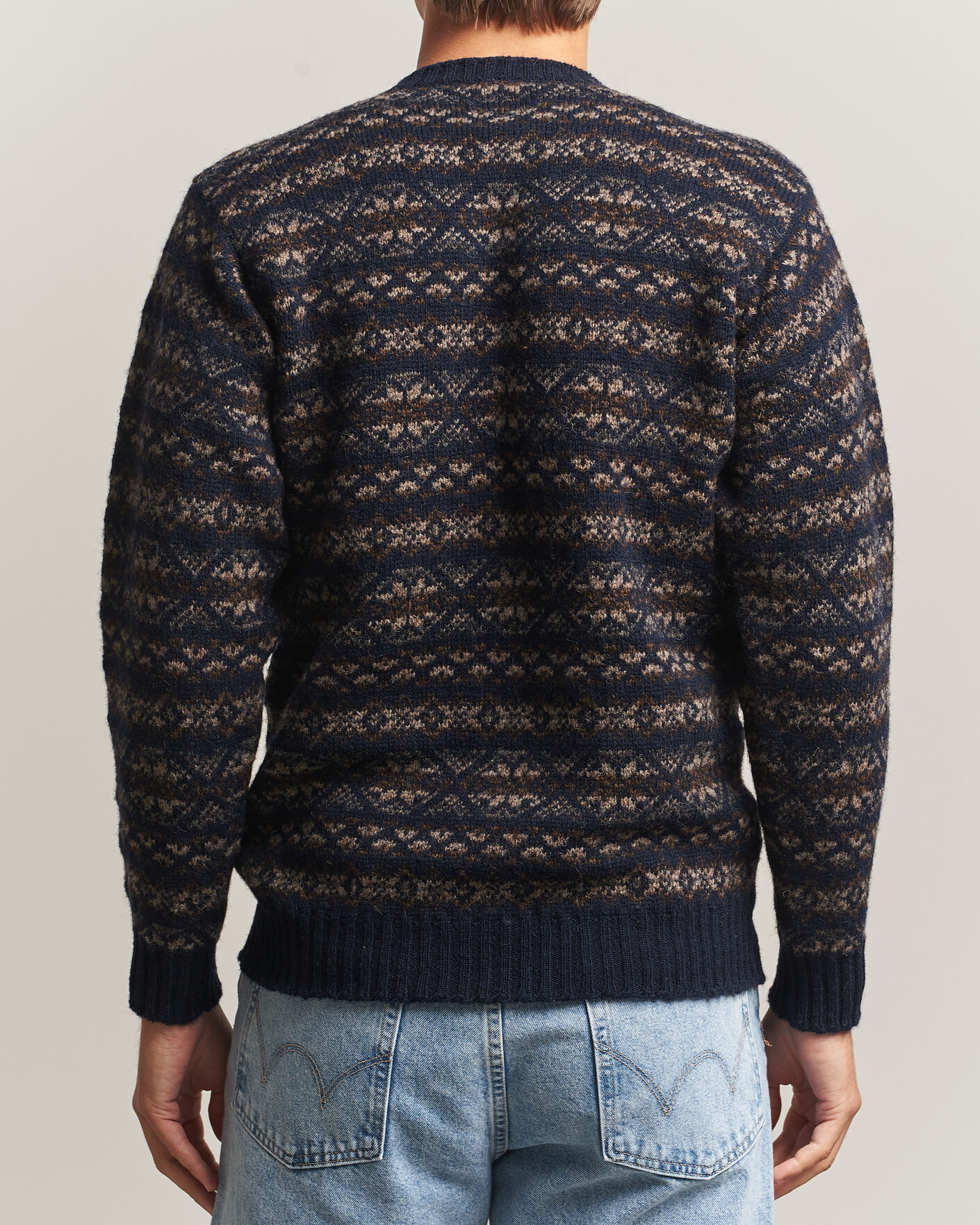 Men | Sweaters & Knitwear | Jamieson's of Shetland | Jamiesons Of Shetland All Over Fair Isle Pullover Crew Neck Navy