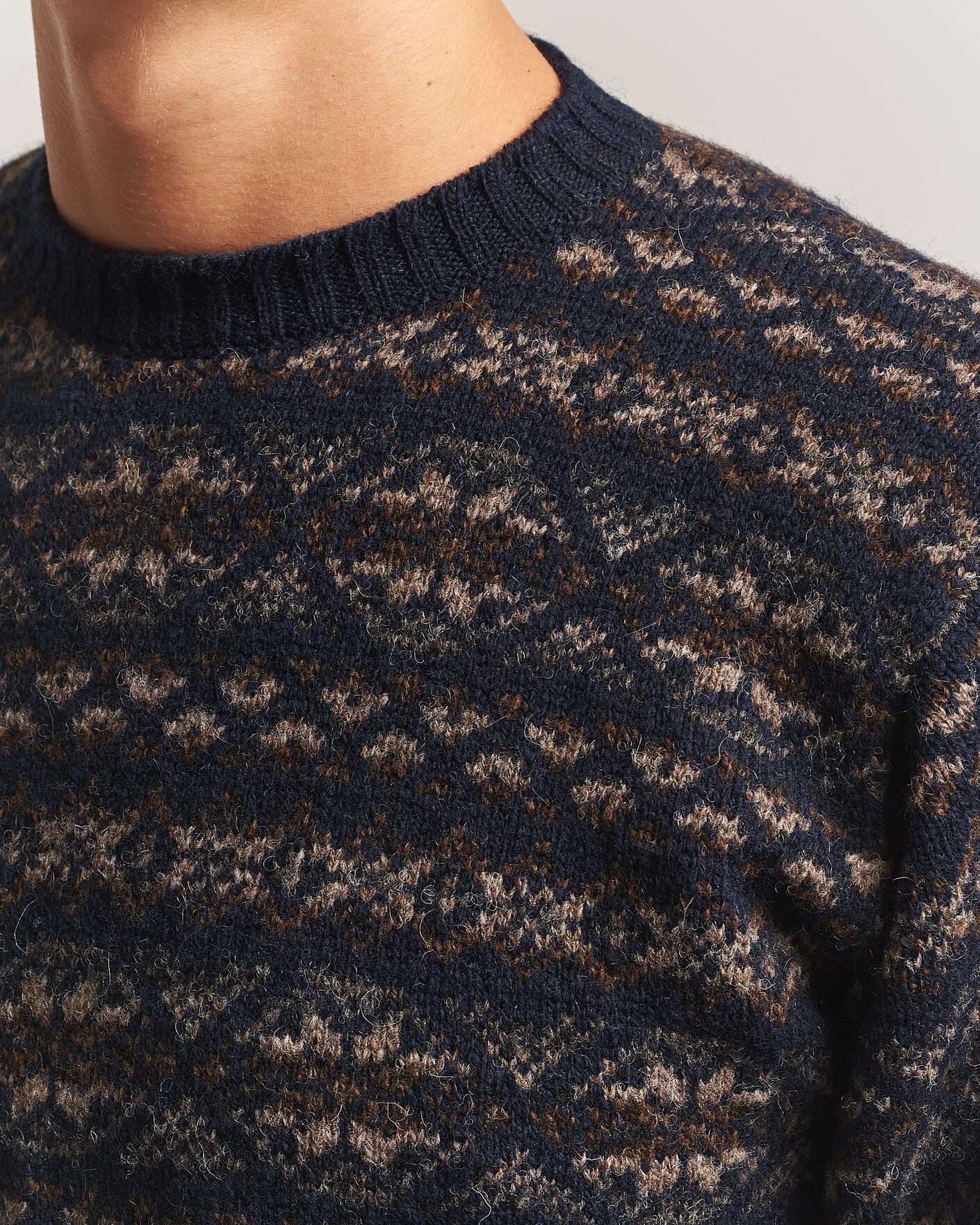 Men | Sweaters & Knitwear | Jamieson's of Shetland | Jamiesons Of Shetland All Over Fair Isle Pullover Crew Neck Navy