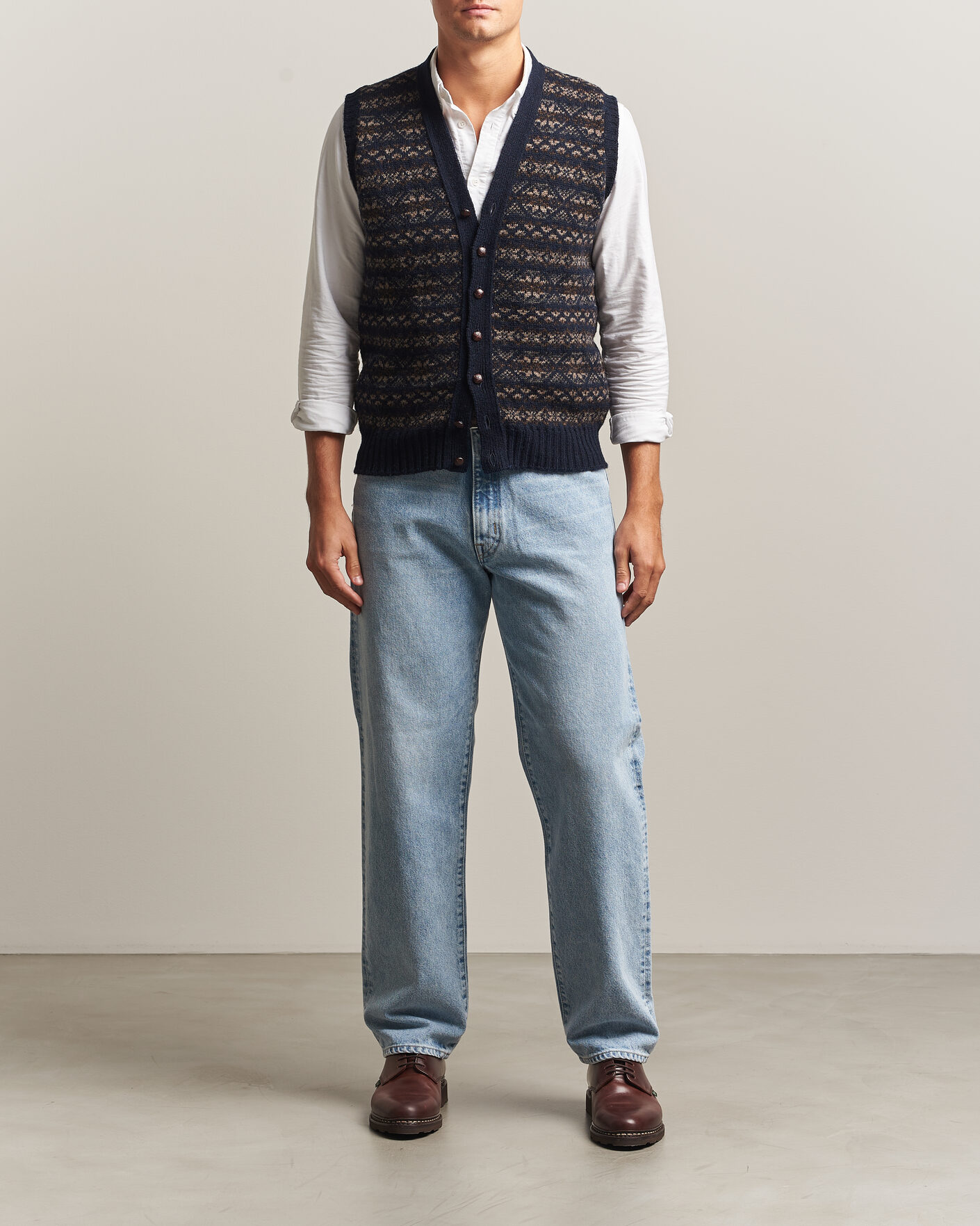 Men | Sweaters & Knitwear | Jamieson's of Shetland | Jamiesons Of Shetland All Over Fair Isle Waistcoat Navy