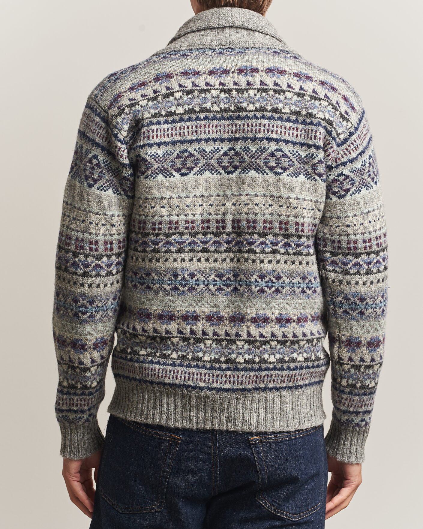 Men | Sweaters & Knitwear | Jamieson's of Shetland | Jamiesons Of Shetland All Over Fair Isle Shawl Collar Cardigan Grey