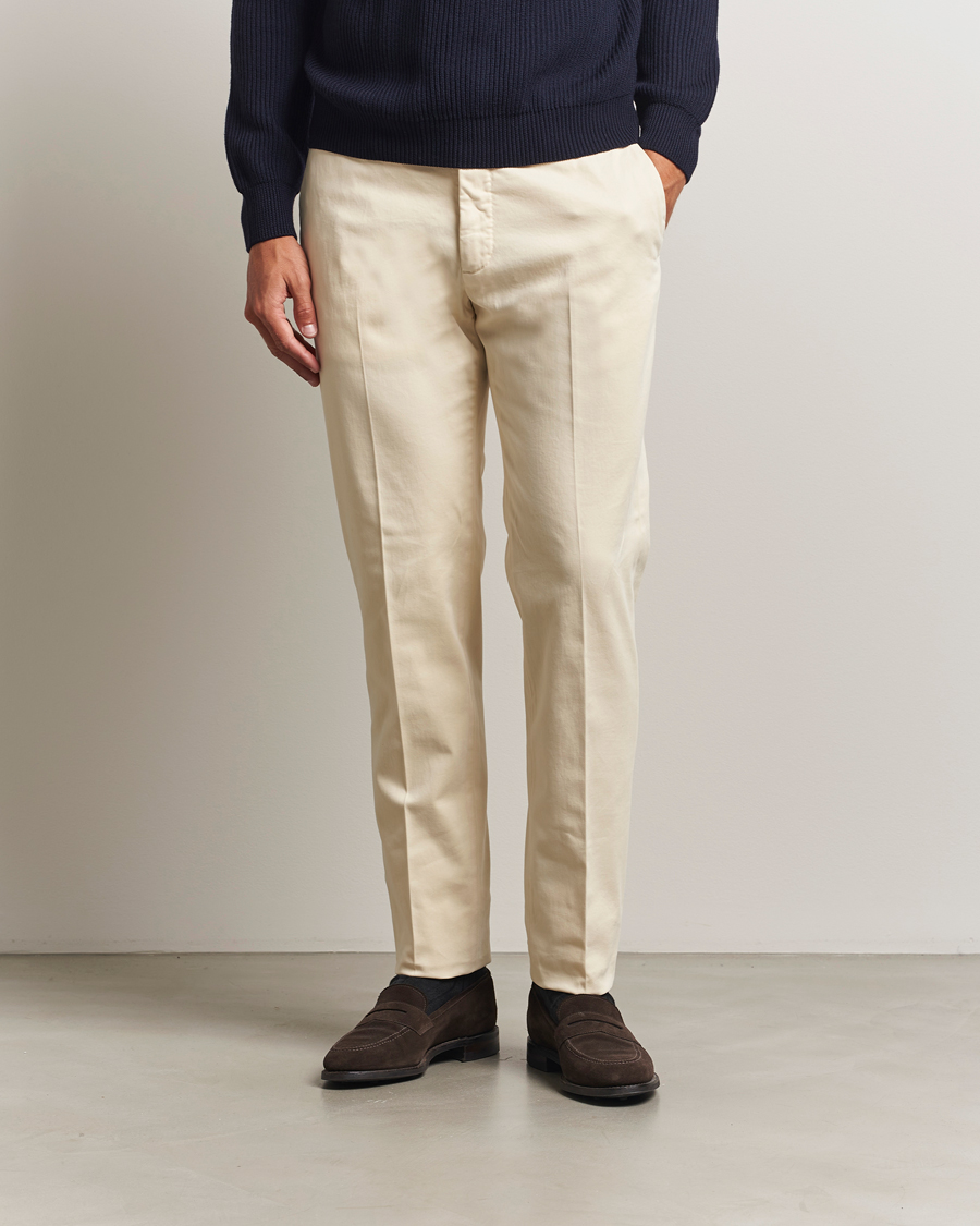 Men | Trousers | Incotex | Slim Fit Cotton Stretch Chinos Off White