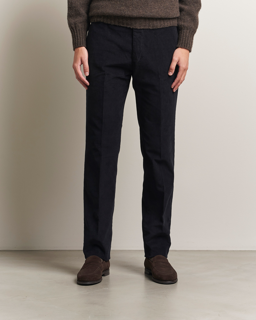 Men | Trousers | Incotex | Regular Fit Baby Corduroy Trousers Navy