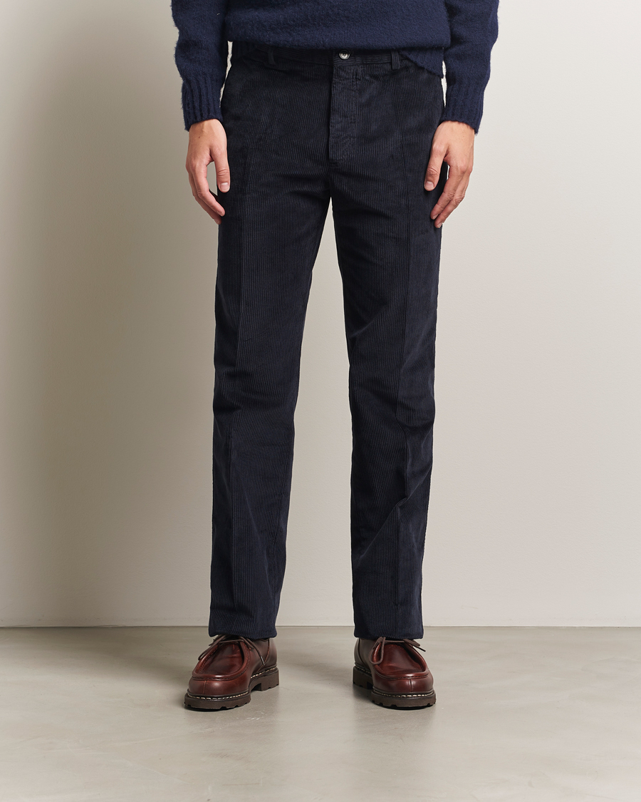 Men | Trousers | Incotex | Regular Fit British Corduroy Trousers Navy