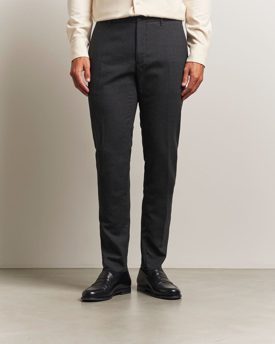 Men | Trousers | Incotex | Slim Fit Washable Flannel Trousers Charcoal