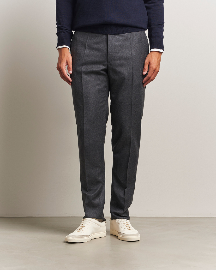 Men | Trousers | Incotex | Regular Fit Worsted Flannel Trousers Grey Melange