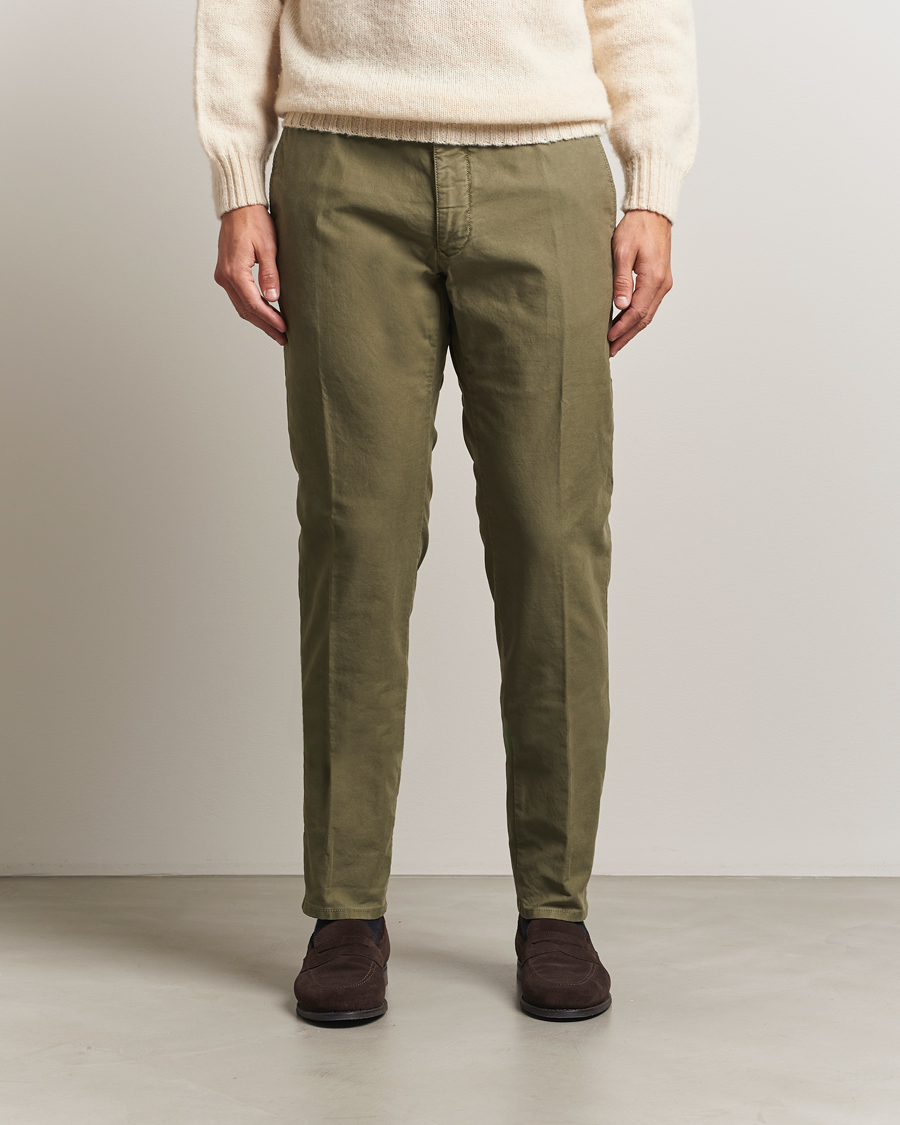 Men | Trousers | Incotex | Slim Fit Garment Dyed Slacks Green