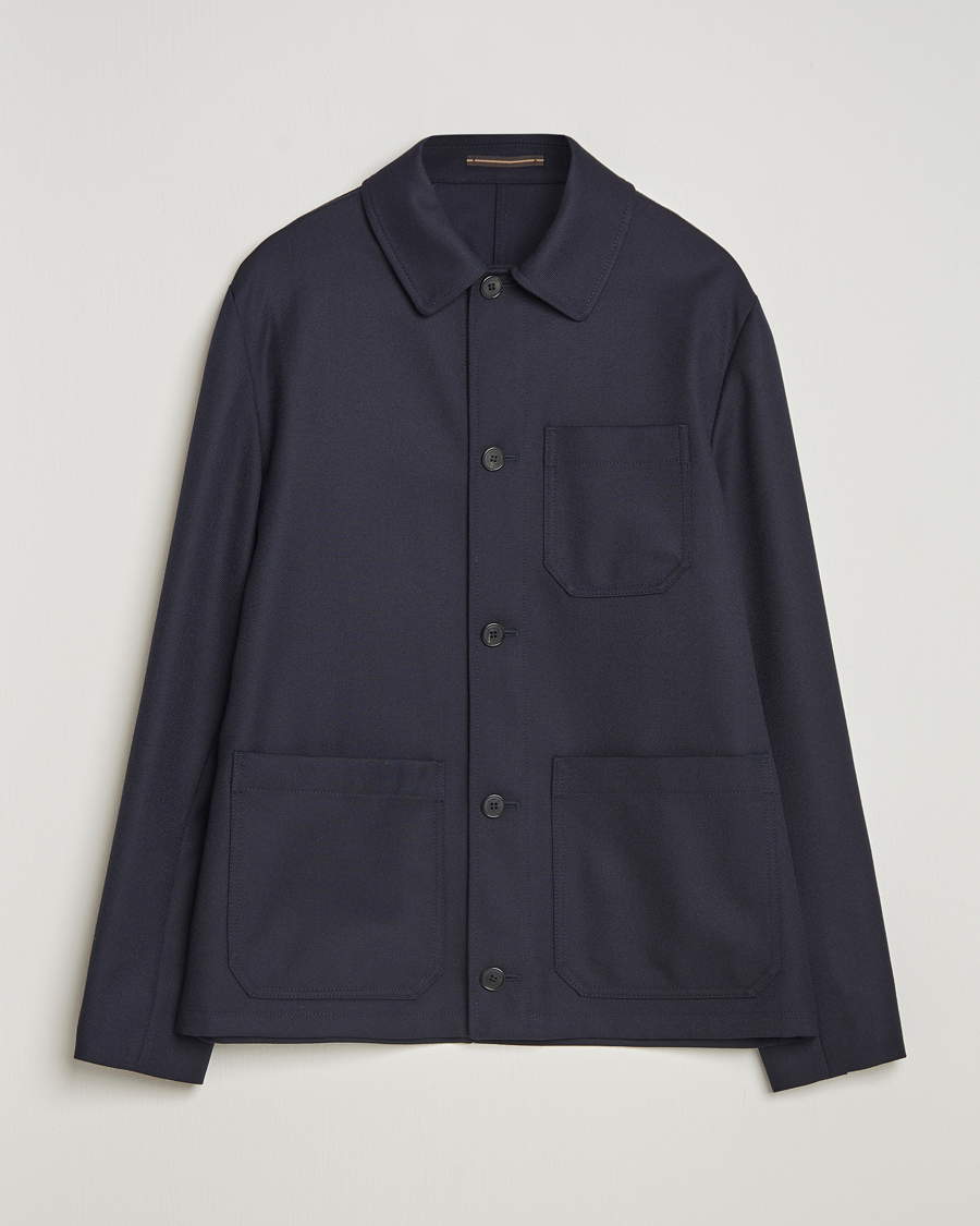 Men | Coats & Jackets | Incotex | Wool Cover Shirt Jacket Navy