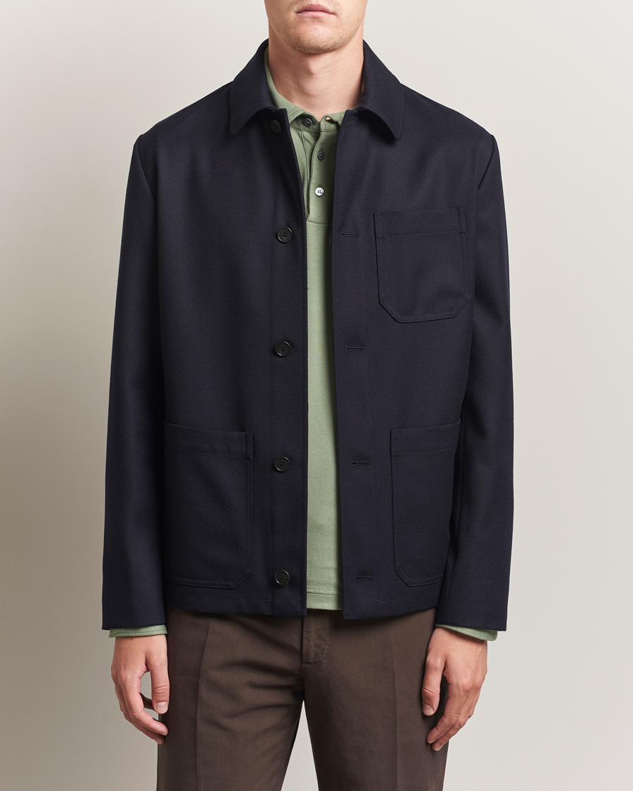 Men | Coats & Jackets | Incotex | Wool Cover Shirt Jacket Navy