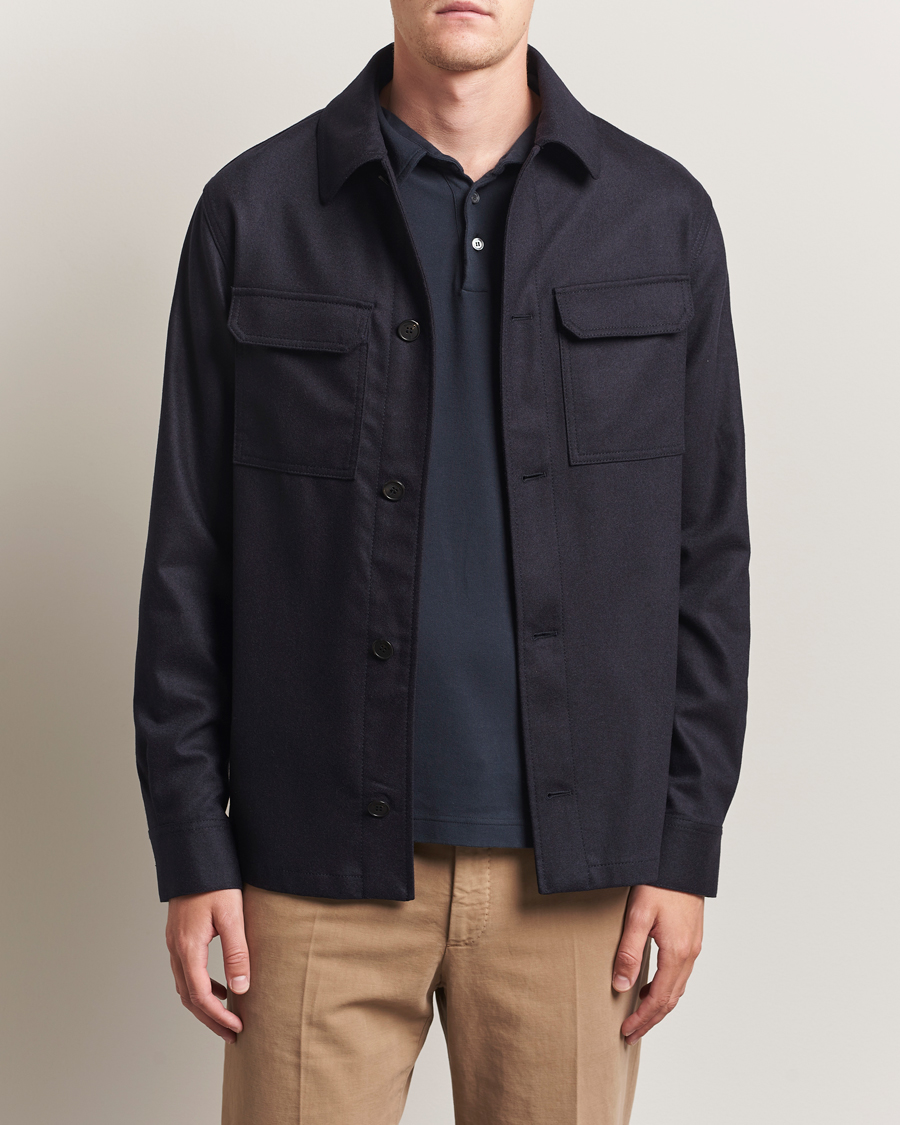 Men | Shirts | Incotex | Flannel Overshirt Navy