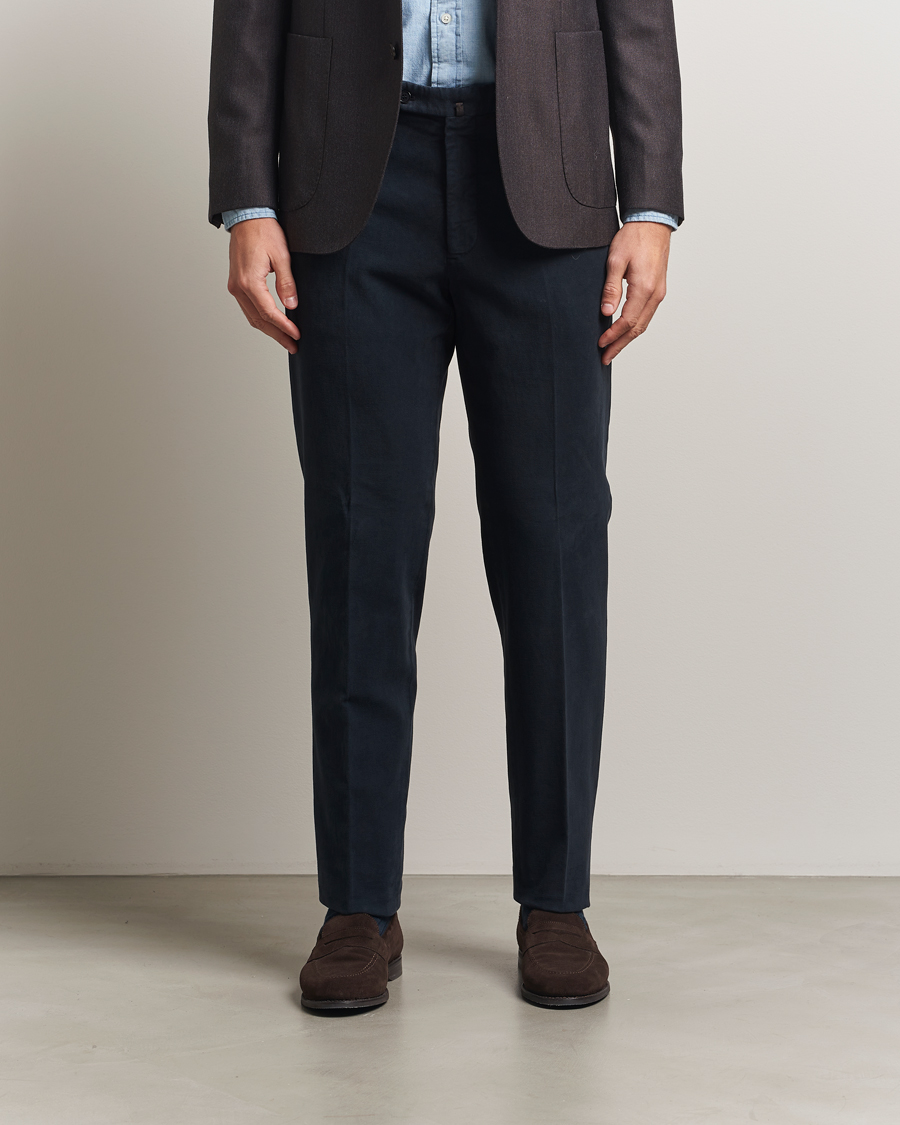 Men | Trousers | Incotex | Regular Fit Moleskine Trousers Navy