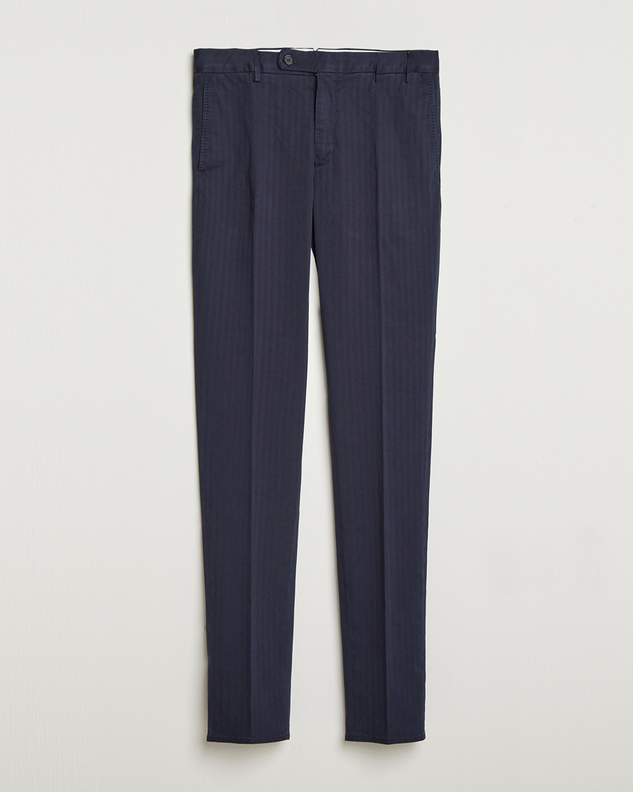 Men | Trousers | Incotex | Regular Fit Comfort Herringbone Trousers Navy