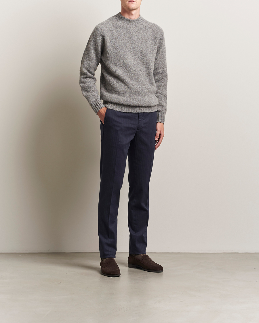Men | Trousers | Incotex | Regular Fit Comfort Herringbone Trousers Navy