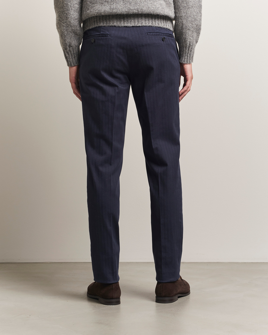 Men | Trousers | Incotex | Regular Fit Comfort Herringbone Trousers Navy
