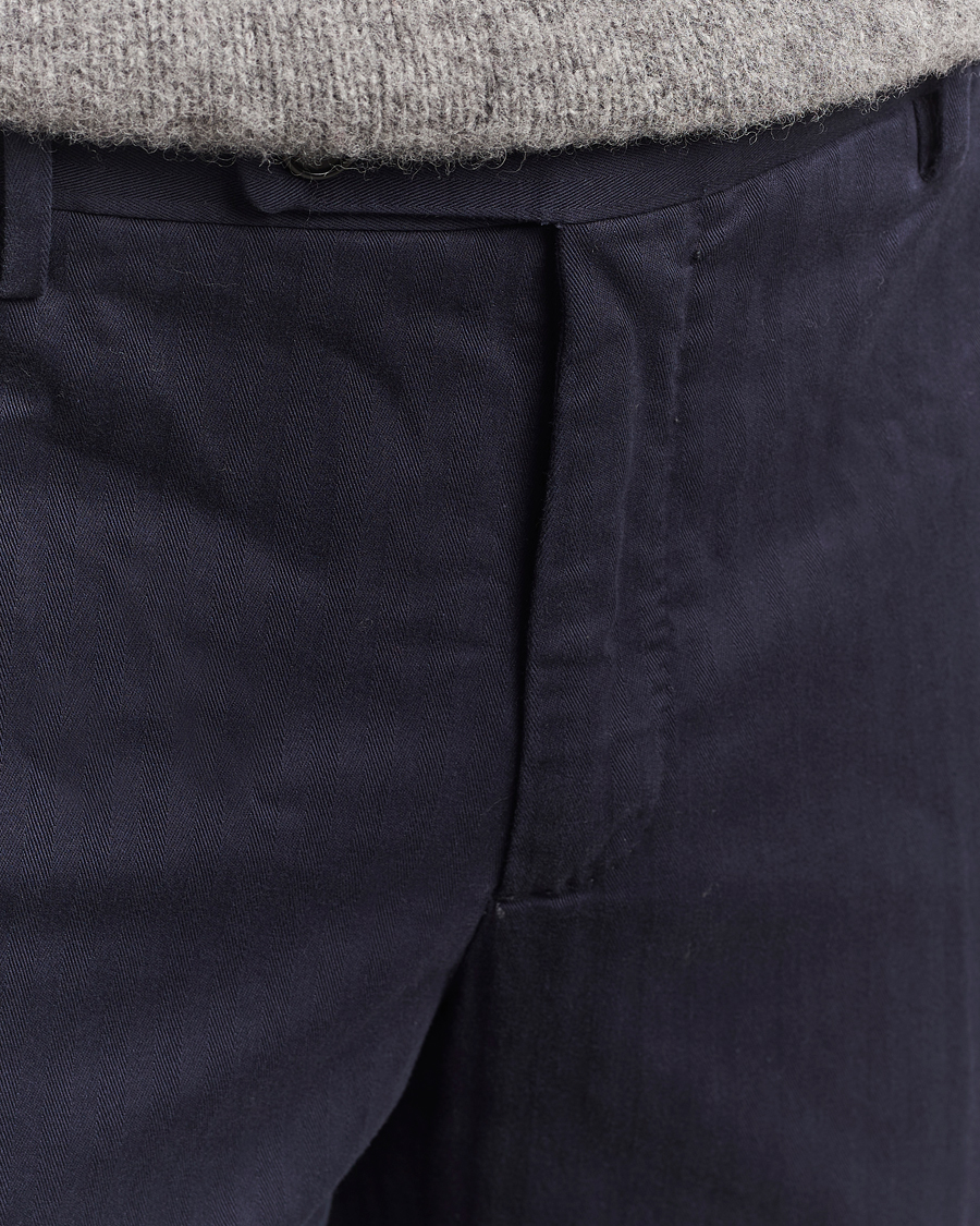 Men | Trousers | Incotex | Regular Fit Comfort Herringbone Trousers Navy