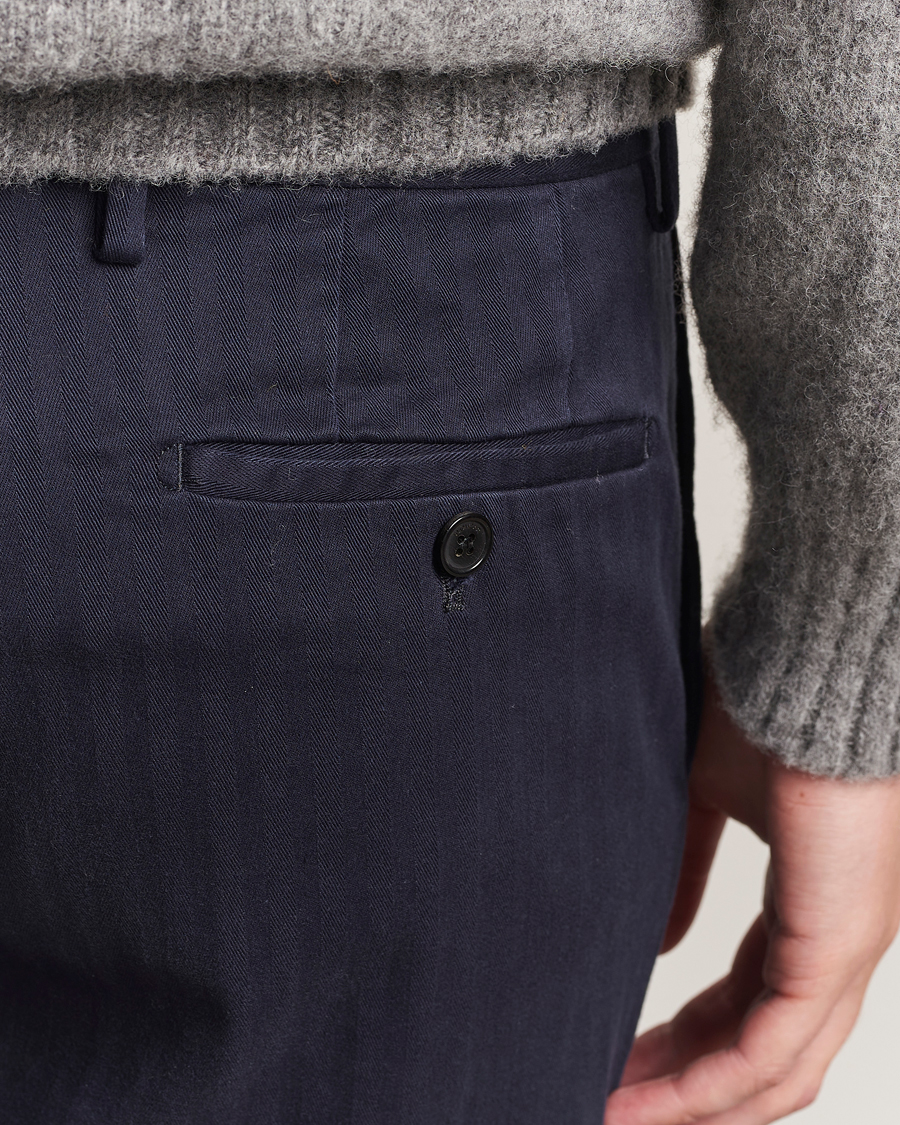 Men | Trousers | Incotex | Regular Fit Comfort Herringbone Trousers Navy